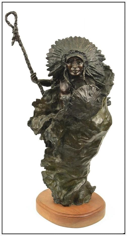 Nancy McLaughlin Powell Full Round Bronze Original Signed Native Sculpture Art (1 of 5)