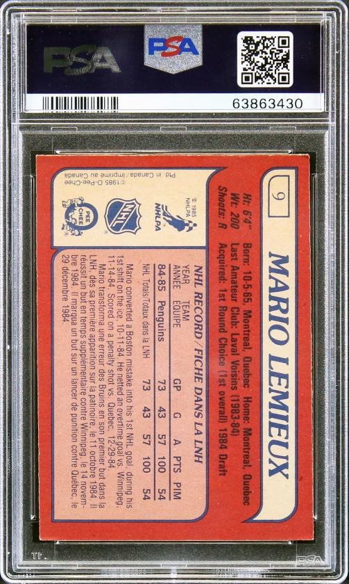Mario Lemieux Signed 1985 O-Pee-Chee #9 RC Card Graded 6 Auto Grade 8 PSA Slab - 2