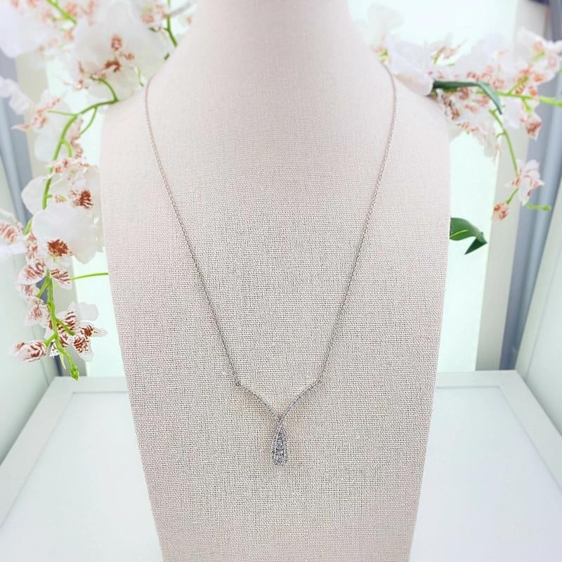 Ladies Round & Baguette Diamond Crossover Necklace 14kt White Gold - 6