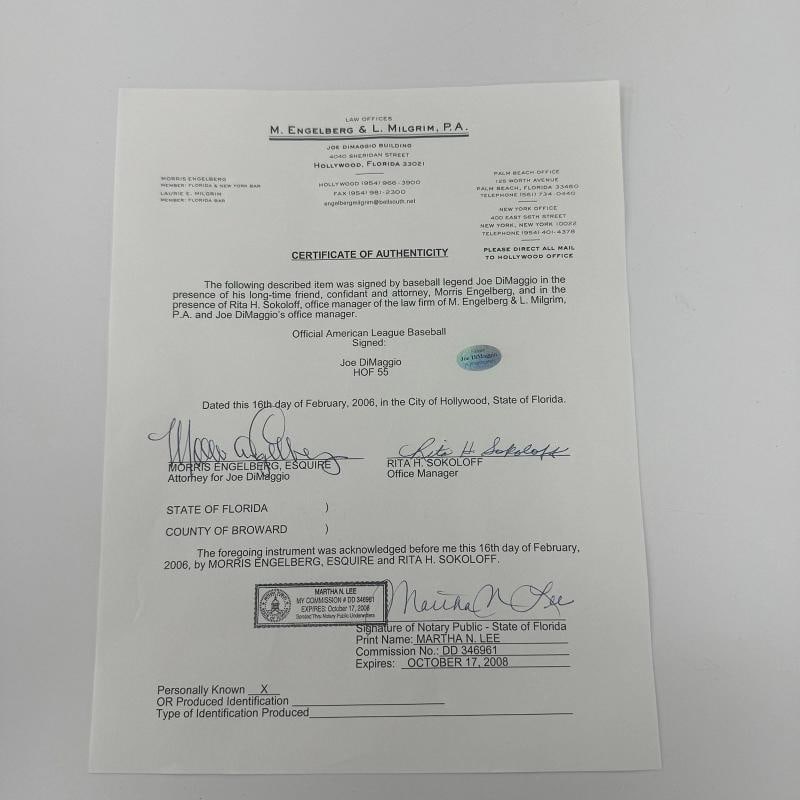 Joe Dimaggio "Hall Of Fame 1955" Signed American League Baseball JSA COA - 5