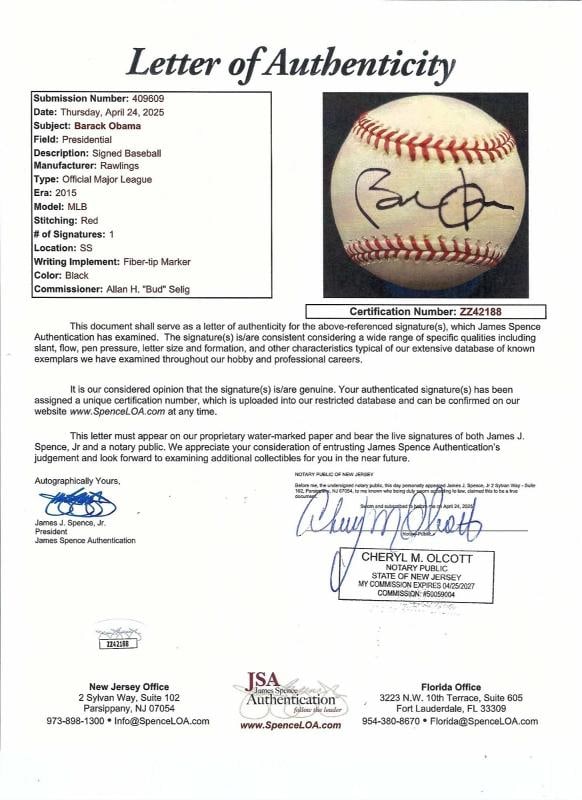 President Barack Obama Single Signed Major League Baseball JSA COA - 5