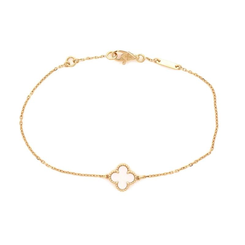 Van Cleef & Arpels Sweet Alhambra Bracelet 18K Yellow Gold and Mother of Pearl: Condition: Pre-owned - Good,Brand: Van Cleef & Arpels,Main Stone: Mother Of Pearl,Metal: 18K Yellow Gold,Metal Purity: 18K,Style: Bracelet,Type: Bracelet,Color: Yellow Gold,Material: 18K Yellow Gold,