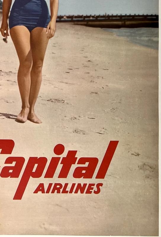 Original Vintage Poster MIAMI CAPITAL AIRLINES Airline Travel Tourism Florida OL - 5