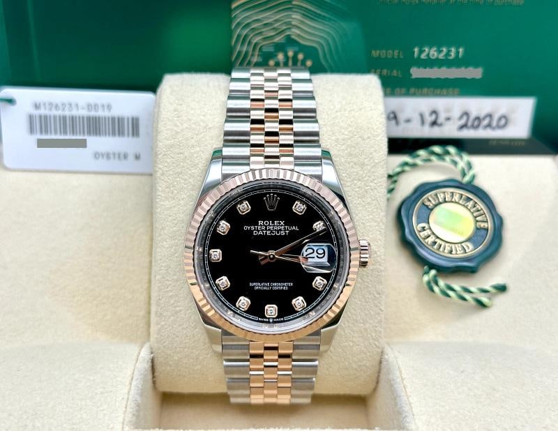 Rolex Datejust 36 126231 Black Diamond Dial 18k Rose Gold Steel Box Paper - 2