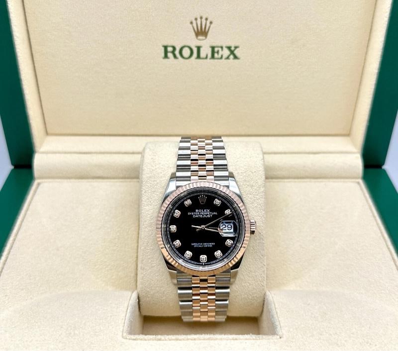 Rolex Datejust 36 126231 Black Diamond Dial 18k Rose Gold Steel Box Paper - 3
