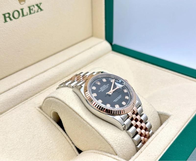 Rolex Datejust 36 126231 Black Diamond Dial 18k Rose Gold Steel Box Paper - 6