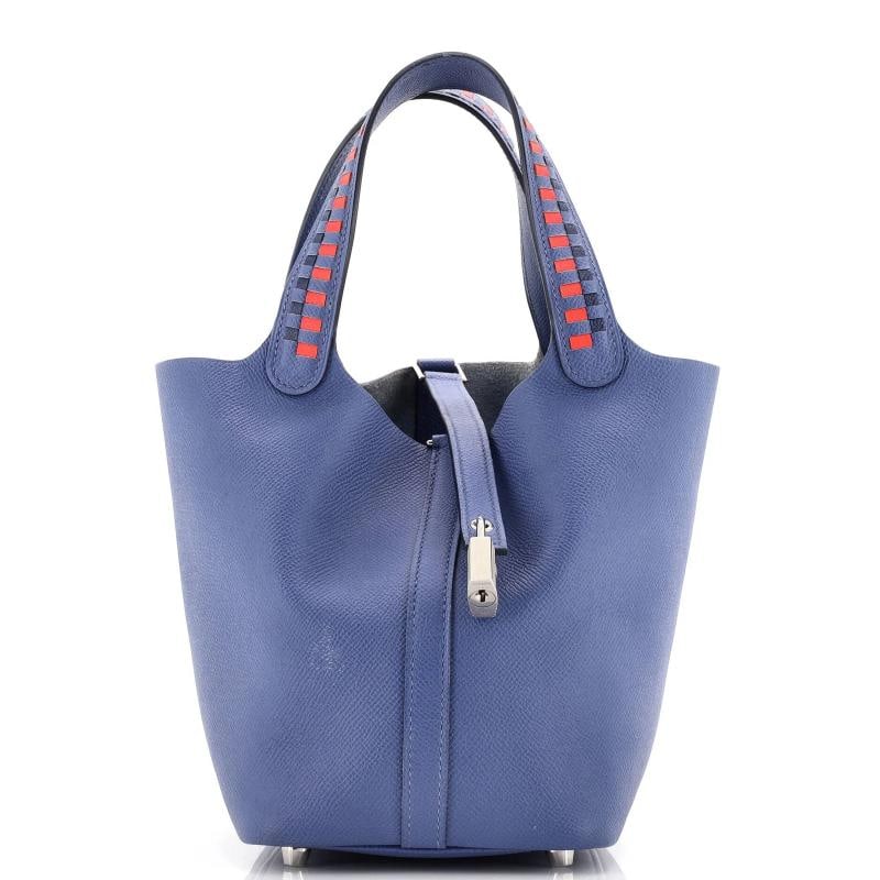Hermes Picotin Lock Bag Tressage Epsom PM: Condition: Pre-owned - Good,Brand: Hermes,Exterior Material: Leather,Style: Bucket,Exterior Color: Blue,Department: Women,Size: Pm,Accessories: Lock