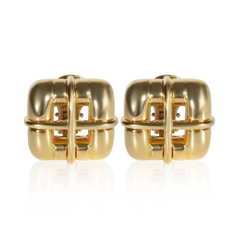 Tiffany & Co. Yellow Gold Square Window Biscayne Earrings: Condition: Pre-owned,Item Length: 17 mm,Side Stone Type: No Stone,Metal Purity: 18k,With Original Box/Packaging: No,With Papers: No,Gross Weight (grams): 17.12,Department: Women's,Collection: Square