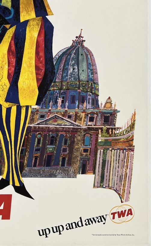 Original Vintage Poster ROME FLY TWA UP UP AND AWAY Airline Travel Tourism OL - 5