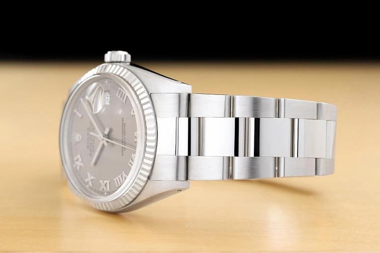 ROLEX MENS DATEJUST 16014 GRAY ROMAN DIAL 18K WHITE GOLD STAINLESS STEEL WATCH - 4