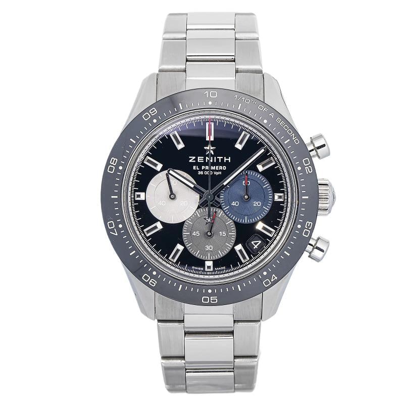 Zenith Chronomaster Sport 03.3100.3600/21.M3100 2021 Steel Black Stick Auto 41mm Box and Papers: Condition: Pre-owned - Good: This item has been gently used but is in good condition. It might have a few signs ... RPre-owned - Good: This item has been gently used but is in good condition. It