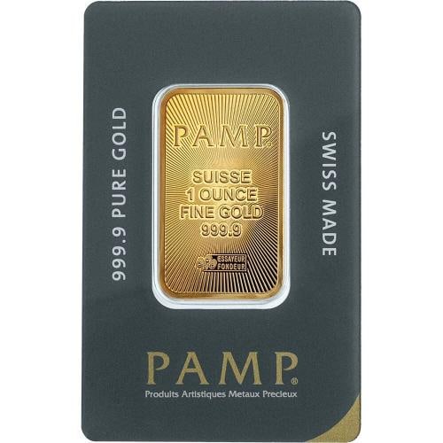 1 oz Gold Bar - PAMP Suisse - 999.9 Fine in Sealed Assay: Composition: Gold,Shape: Bar,Fineness: 0.9999,Precious Metal Content per Unit: 1 oz,Brand/Mint: Pamp Suisse,Total Precious Metal Content: 1 oz,Country of Origin: Switzerland