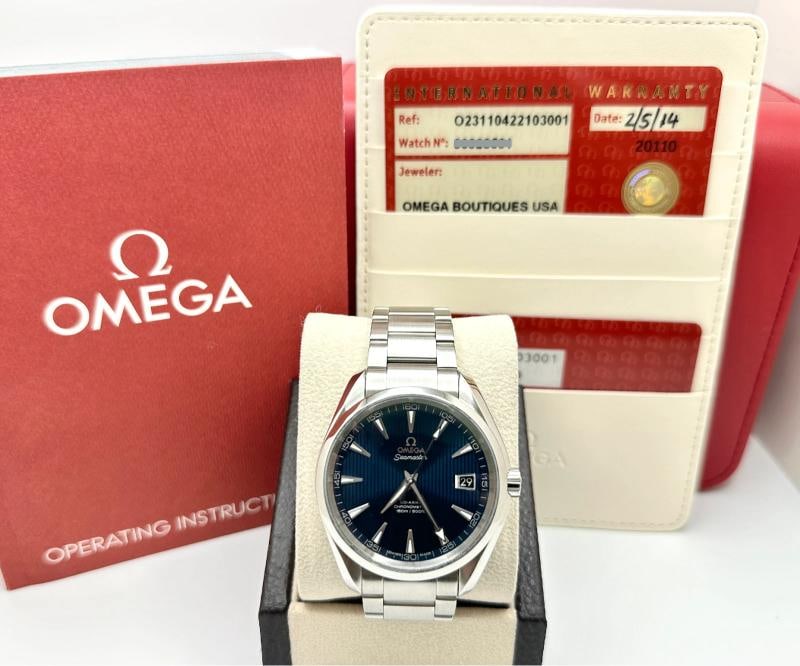Omega Seamaster Aqua Terra Blue Dial 231.10.42.21.03.001 41.5mm Steel Box Paper: Condition: Pre-owned - Excellent,Bezel Color: Silver,Dial Pattern: Teaked,Year Manufactured: 2010-2019,Band/Strap: Bracelet,Case Color: Silver,Caseback: Exhibition,Department: Men,Watch Shape: