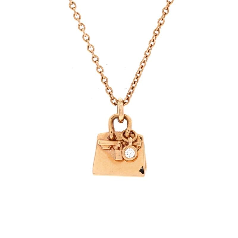 Hermes Birkin Amulette Pendant Necklace 18K Rose Gold with Diamond: Condition: Pre-owned - Good,Brand: Hermes,Main Stone: Diamond,Metal: 18K Rose Gold,Metal Purity: 18K,Style: Pendant,Type: Necklace,Color: Rose Gold,Material: 18K Rose Gold, Diamond