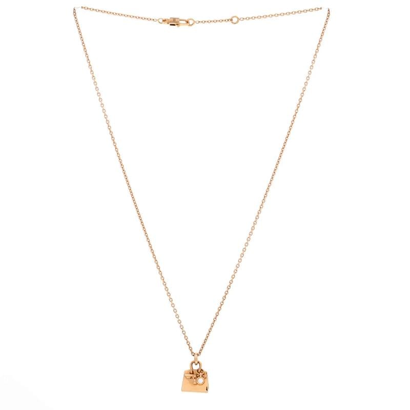Hermes Birkin Amulette Pendant Necklace 18K Rose Gold with Diamond - 3