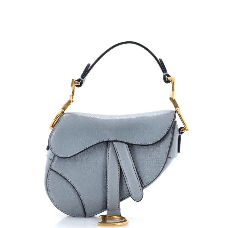 Christian Dior Saddle Handbag Leather Micro: Condition: Pre-owned - Good,Brand: Christian Dior,Exterior Material: Leather,Style: Top Handle,Exterior Color: Blue,Department: Women,Size: Micro