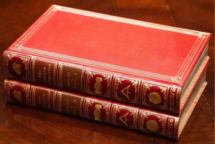 1925 The French Revolution Thomas Carlyle Fine Leather Binding Bound by Riviere: Binding: Leather,Place of Publication: London,Language: English,Special Attributes: Bound by Riviere, Great Condition, 100 Years Old,Author: Thomas Carlyle,Publisher: Macmillan and Co. Limited,Topic: