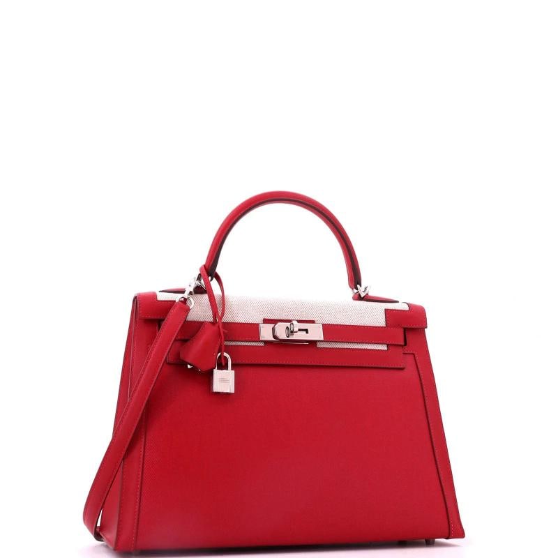 Hermes Kelly Handbag Red Berline Vache Canvas with Swift and Toile - 3