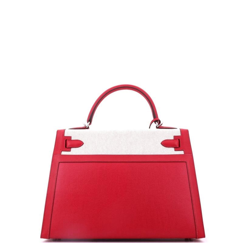 Hermes Kelly Handbag Red Berline Vache Canvas with Swift and Toile - 4
