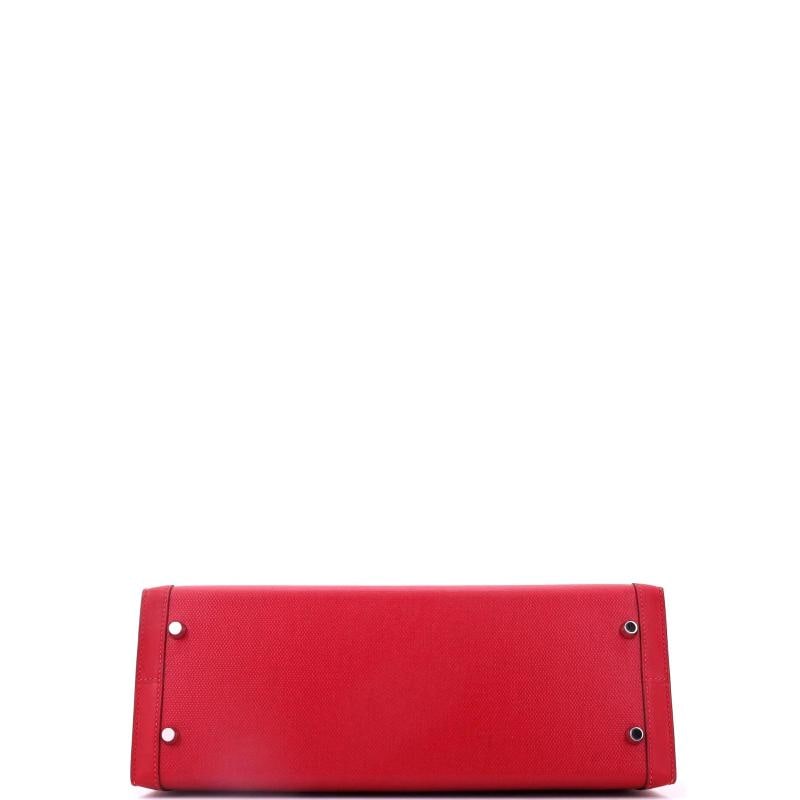 Hermes Kelly Handbag Red Berline Vache Canvas with Swift and Toile - 5