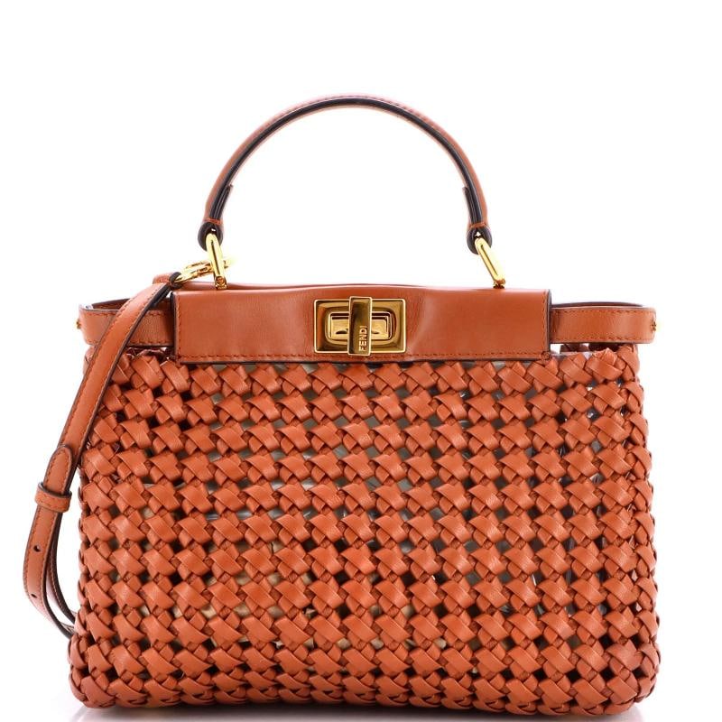 Fendi Peekaboo Bag Braided Leather Mini: Condition: Pre-owned - Excellent,Brand: Fendi,Exterior Material: Leather,Style: Shoulder Bags,Exterior Color: Brown,Department: Women,Size: Mini,Accessories: With Strap Estimated Retail Price: $4,900