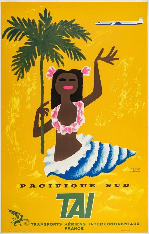 Original Vintage Poster, Morvan, TAI South Pacific, Tahiti, Shell Palm Tree 1955: Condition: Used,Artist: herve Morvan,Unit of Sale: Single-Piece Work,Signed By: Herve Morvan,Size: Medium (up to 36in.),Signed: Yes,Title: TAI Pacifique Sud,Certificate of Authenticity (COA): Yes,Orig