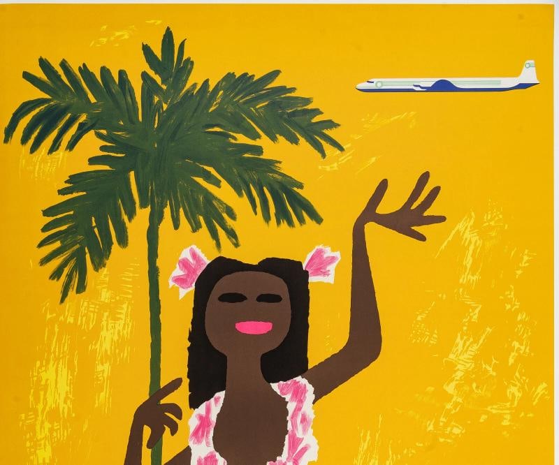 Original Vintage Poster, Morvan, TAI South Pacific, Tahiti, Shell Palm Tree 1955 - 2