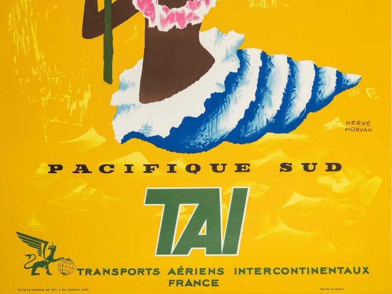 Original Vintage Poster, Morvan, TAI South Pacific, Tahiti, Shell Palm Tree 1955 - 3