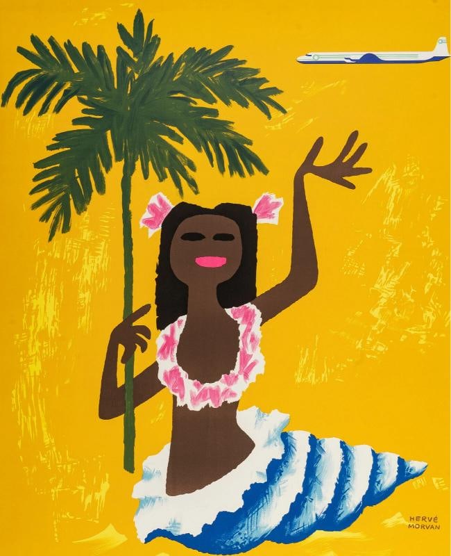 Original Vintage Poster, Morvan, TAI South Pacific, Tahiti, Shell Palm Tree 1955 - 4