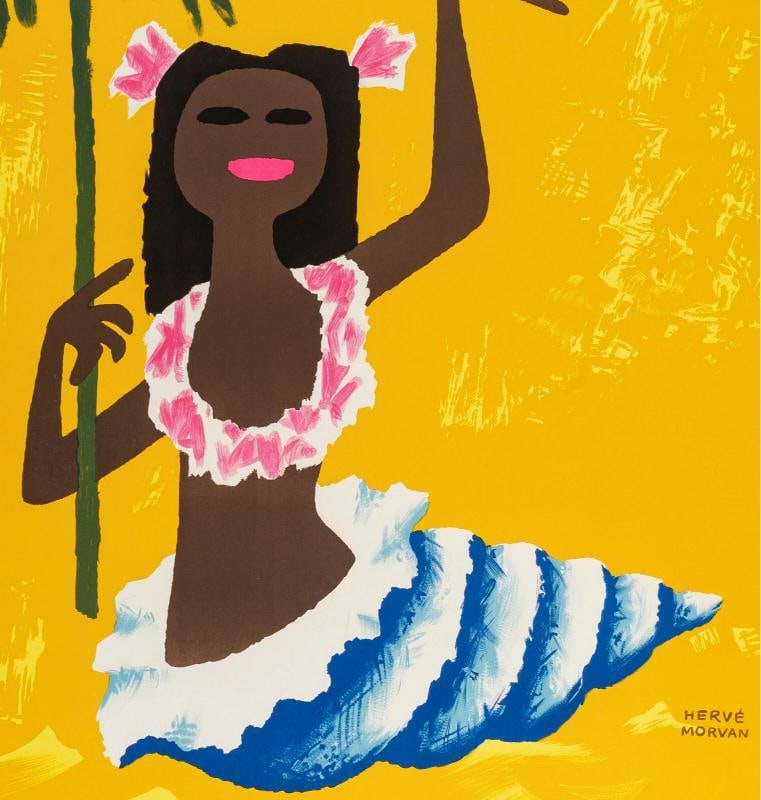 Original Vintage Poster, Morvan, TAI South Pacific, Tahiti, Shell Palm Tree 1955 - 5