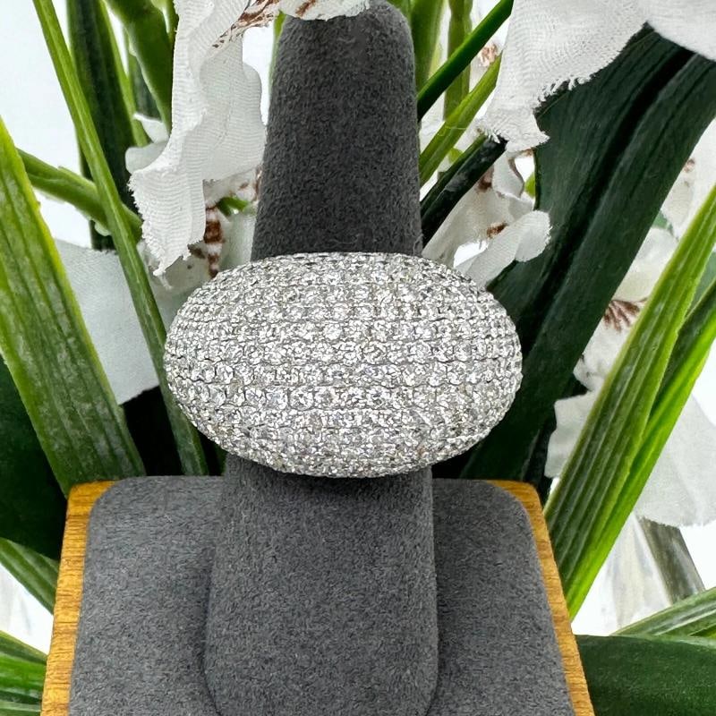 Lady's Diamond 8.04 tcw Pave - Set Domed Cocktail Ring 18k White Gold - 10