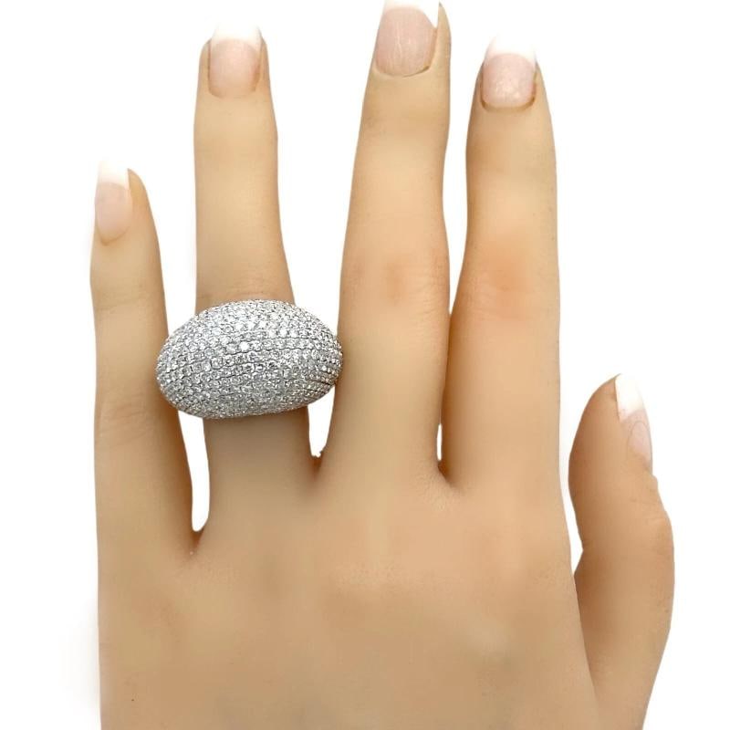 Lady's Diamond 8.04 tcw Pave - Set Domed Cocktail Ring 18k White Gold - 9