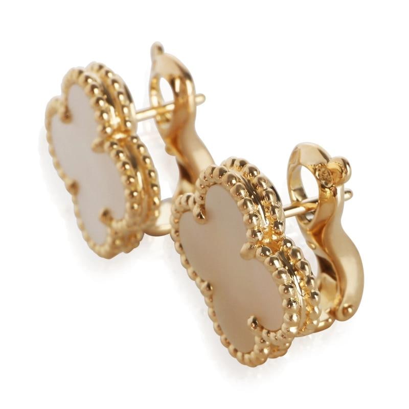 Van Cleef & Arpels Yellow Gold Mother Of Pearl Vintage Alhambra Earrings - 2