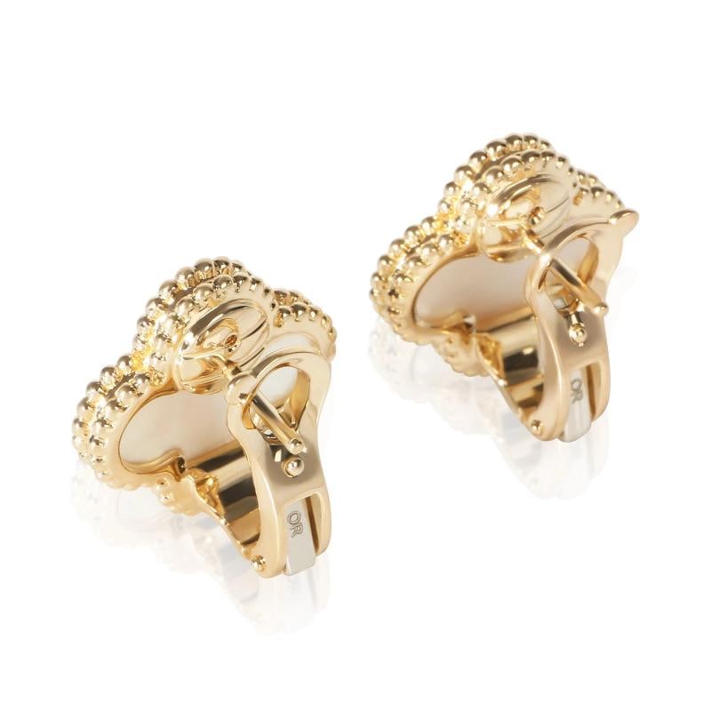 Van Cleef & Arpels Yellow Gold Mother Of Pearl Vintage Alhambra Earrings - 3