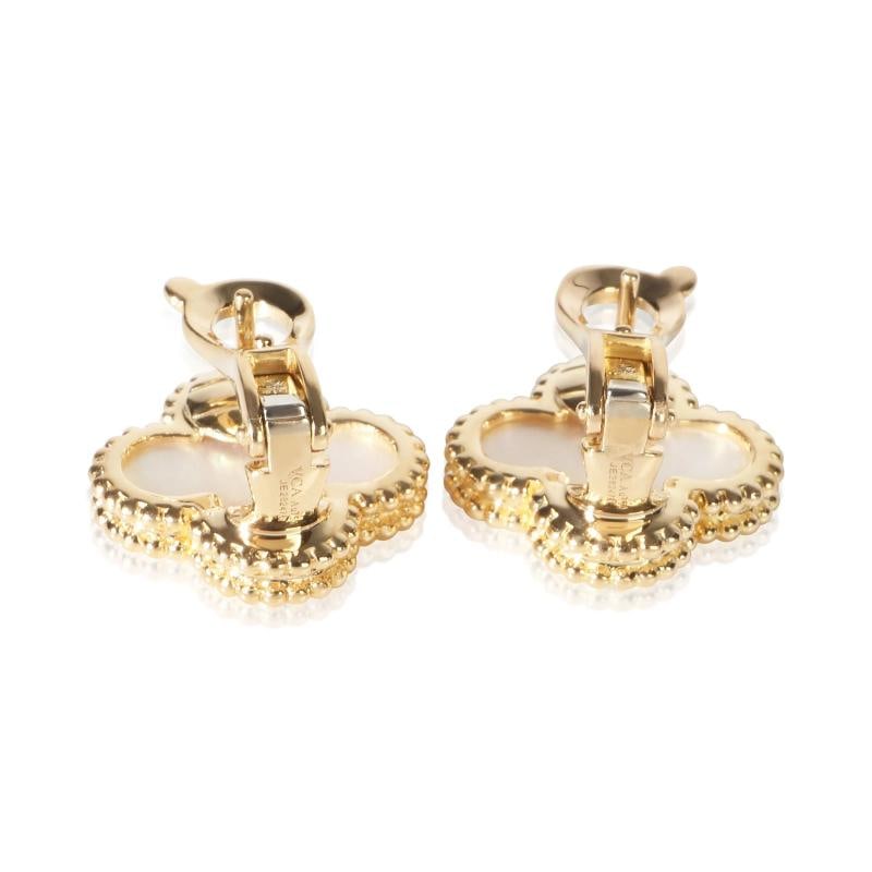 Van Cleef & Arpels Yellow Gold Mother Of Pearl Vintage Alhambra Earrings - 4
