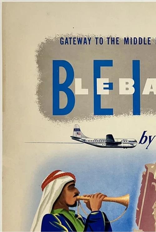Original Vintage Poster PAN AM - BEIRUT BY CLIPPER Airline Travel Tourism LINEN - 2