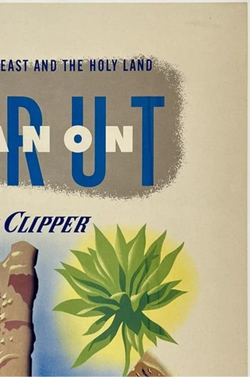 Original Vintage Poster PAN AM - BEIRUT BY CLIPPER Airline Travel Tourism LINEN - 3