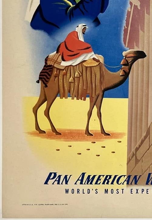Original Vintage Poster PAN AM - BEIRUT BY CLIPPER Airline Travel Tourism LINEN - 4