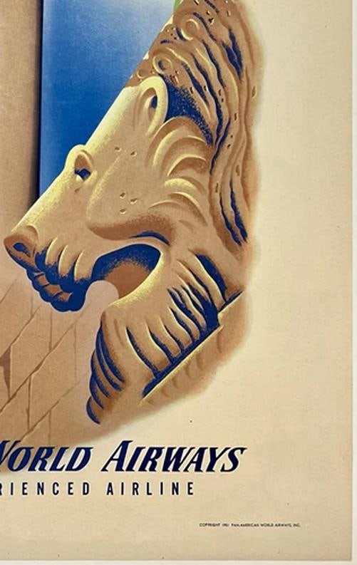 Original Vintage Poster PAN AM - BEIRUT BY CLIPPER Airline Travel Tourism LINEN - 5