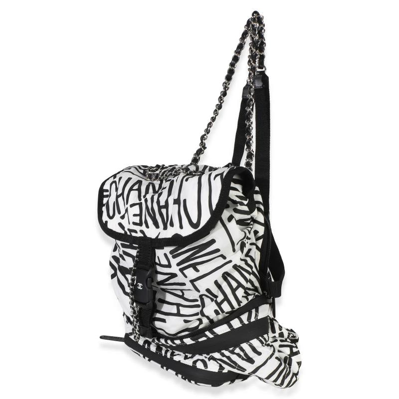 Chanel White Black Nylon Printed Coco Neige Backpack - 2