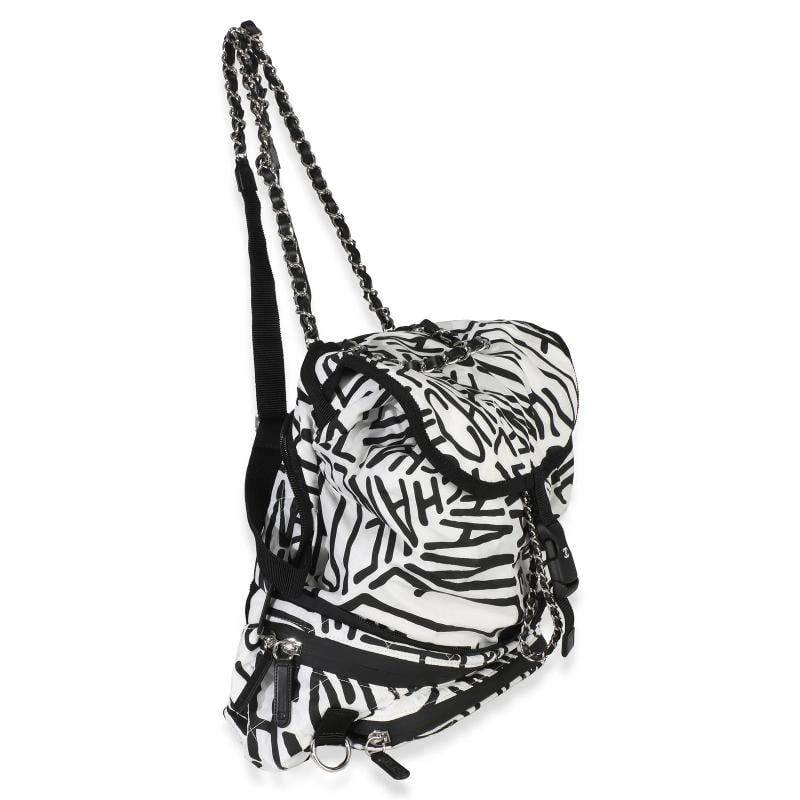 Chanel White Black Nylon Printed Coco Neige Backpack - 3