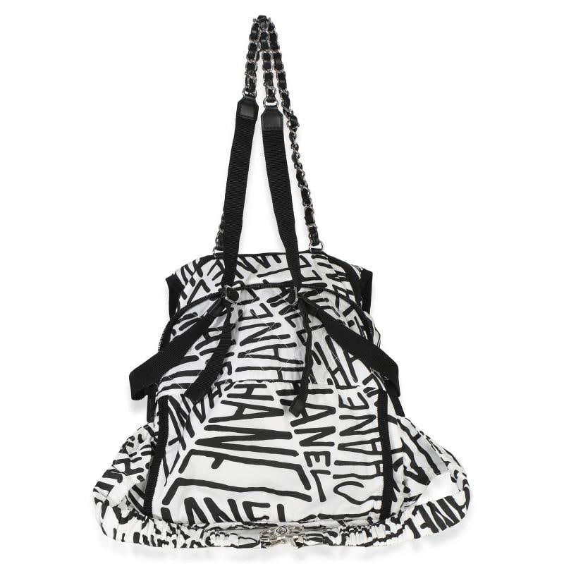 Chanel White Black Nylon Printed Coco Neige Backpack - 4