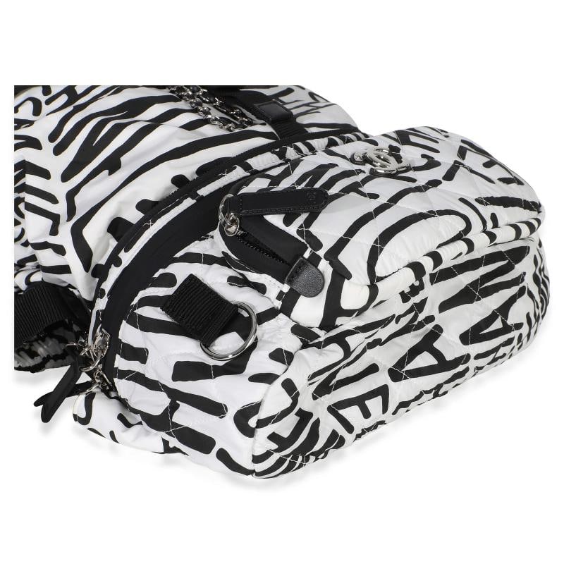 Chanel White Black Nylon Printed Coco Neige Backpack - 7
