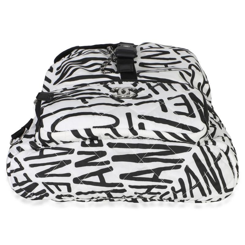 Chanel White Black Nylon Printed Coco Neige Backpack - 8