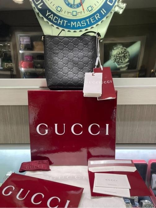 Unworn Gucci GG Emblem Nano Bucket Bag Black GG Monogram Leather (1 of 14)