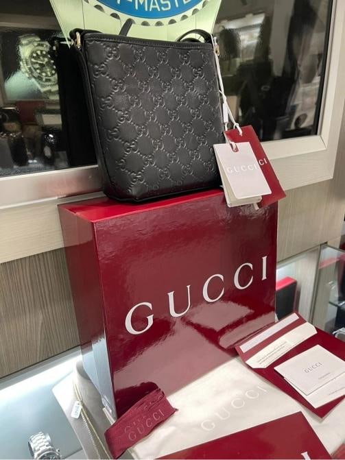 Unworn Gucci GG Emblem Nano Bucket Bag Black GG Monogram Leather - 2