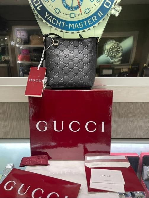 Unworn Gucci GG Emblem Nano Bucket Bag Black GG Monogram Leather - 4