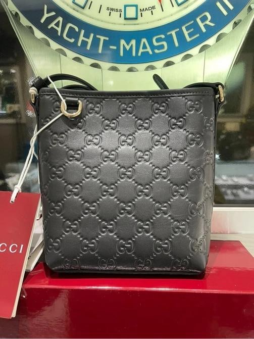 Unworn Gucci GG Emblem Nano Bucket Bag Black GG Monogram Leather - 5
