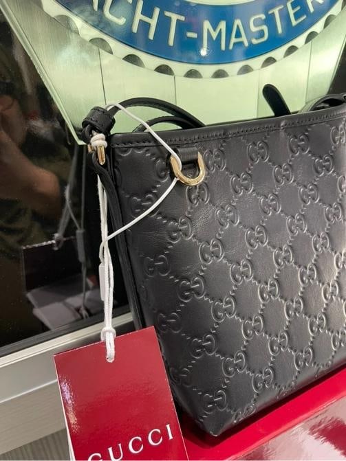 Unworn Gucci GG Emblem Nano Bucket Bag Black GG Monogram Leather - 6