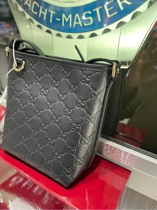 Unworn Gucci GG Emblem Nano Bucket Bag Black GG Monogram Leather - 7